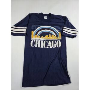 Vintage 80s Chicago Blue Shirt Small Baseball Style Rainbow